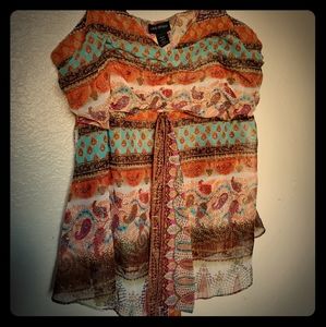 Lane Bryant 70s inspired bold pattern blouse